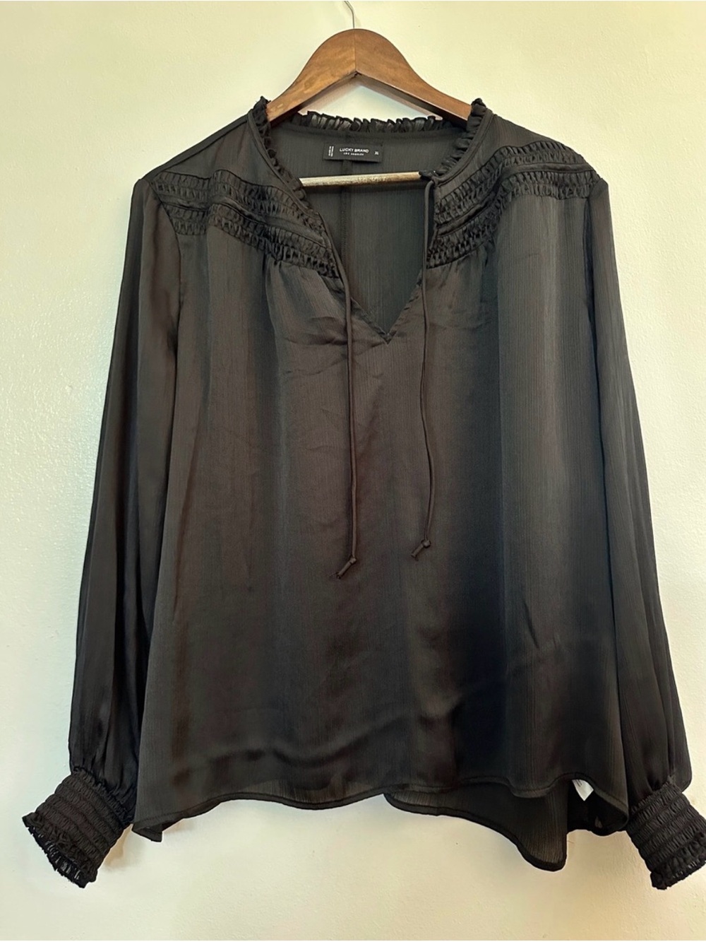Lucky Brand Black Long-Sleeve Peasant Blouse